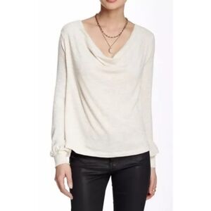 Free People Palmer Shimmer Striped Cowl neck Sweater Cream & Gold Size L